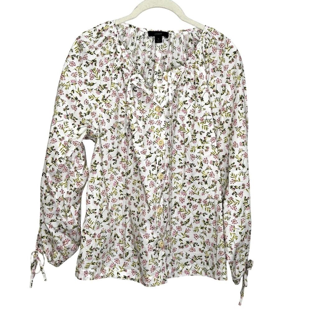 J. Crew Factory White Floral Button-Front Blouse